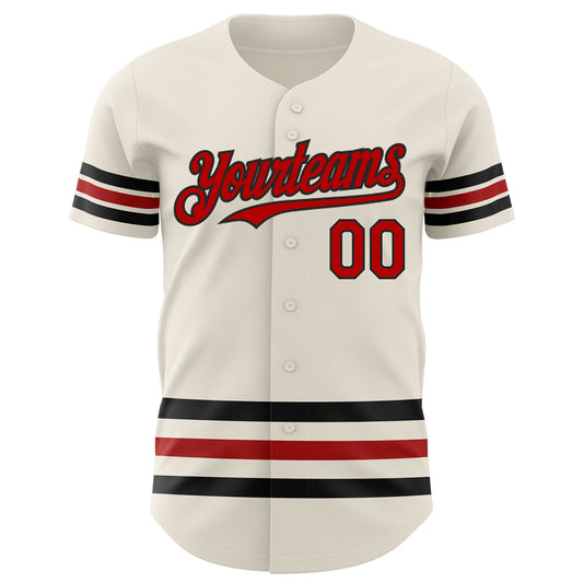 Custom Cream Red-Black Line Authentic Baseball Jersey - Sky-Custom