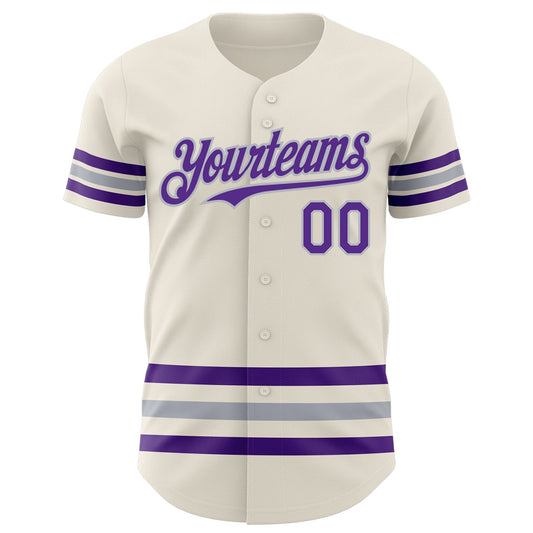 Custom Cream Purple-Gray Line Authentic Baseball Jersey - Sky-Custom