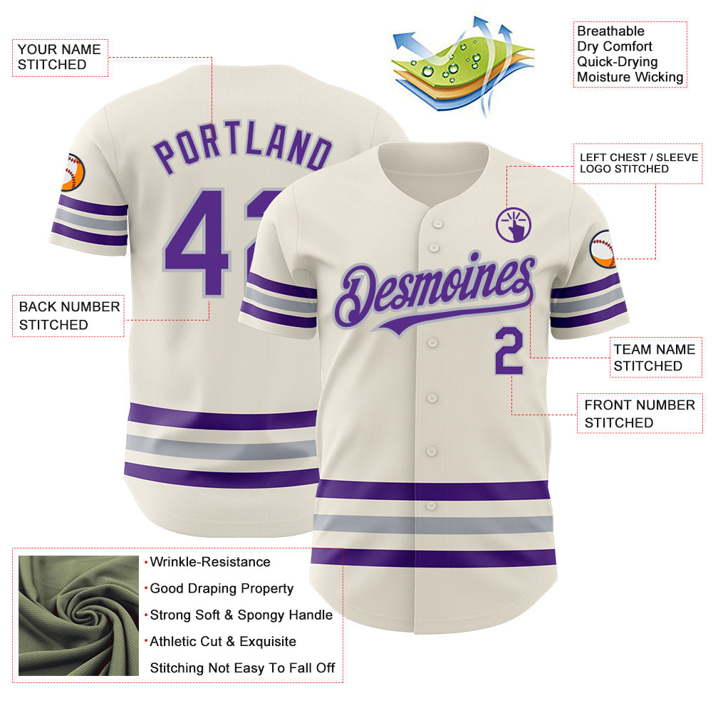 Custom Cream Purple-Gray Line Authentic Baseball Jersey - Sky-Custom