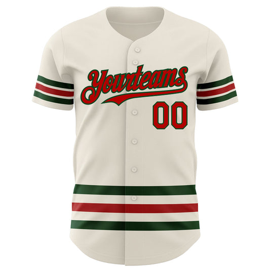 Custom Cream Red-Green Line Authentic Baseball Jersey - Sky-Custom