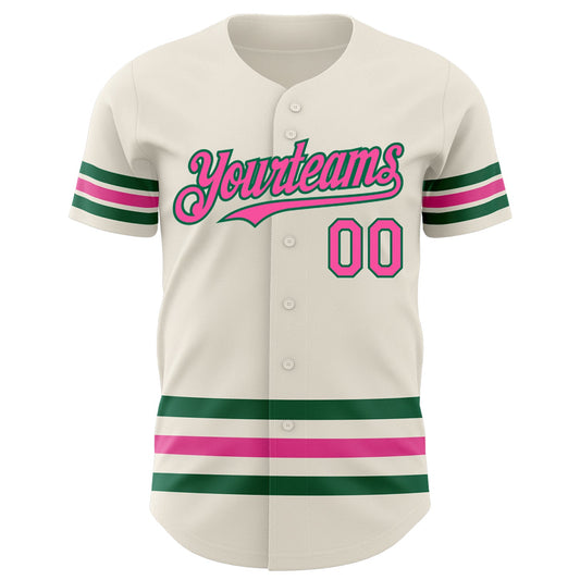 Custom Cream Pink-Kelly Green Line Authentic Baseball Jersey - Sky-Custom