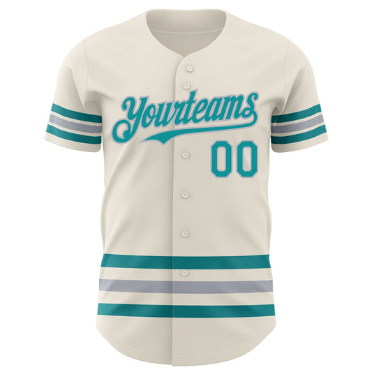 Custom Cream Teal-Gray Line Authentic Baseball Jersey - Sky-Custom