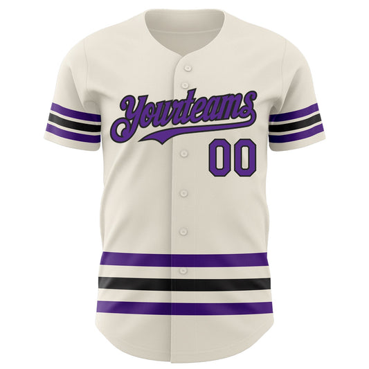 Custom Cream Purple-Black Line Authentic Baseball Jersey - Sky-Custom