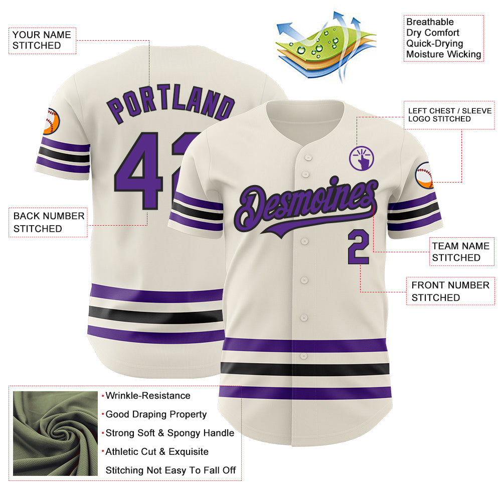 Custom Cream Purple-Black Line Authentic Baseball Jersey - Sky-Custom