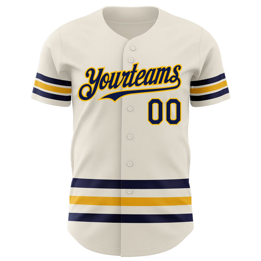 Custom Cream Navy-Gold Line Authentic Baseball Jersey - Sky-Custom
