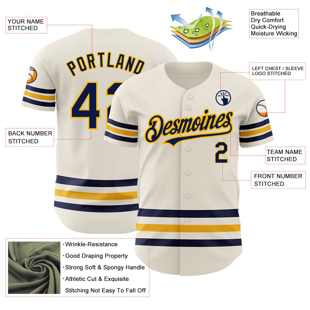 Custom Cream Navy-Gold Line Authentic Baseball Jersey - Sky-Custom