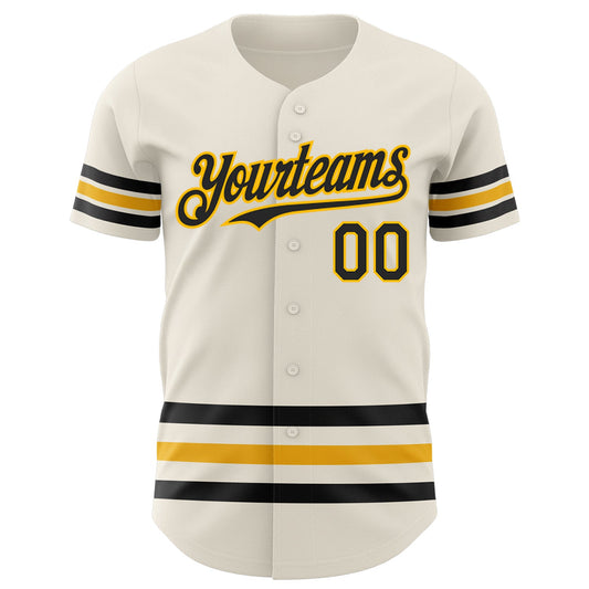 Custom Cream Black-Gold Line Authentic Baseball Jersey - Sky-Custom