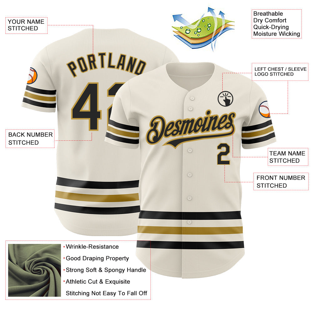 Custom Cream Black-Old Gold Line Authentic Baseball Jersey - Sky-Custom