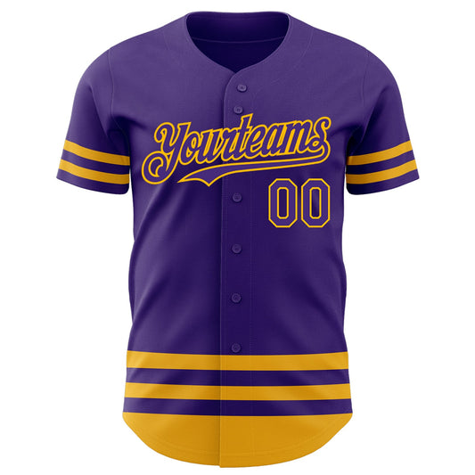 Custom Purple Gold Line Authentic Baseball Jersey - Sky-Custom
