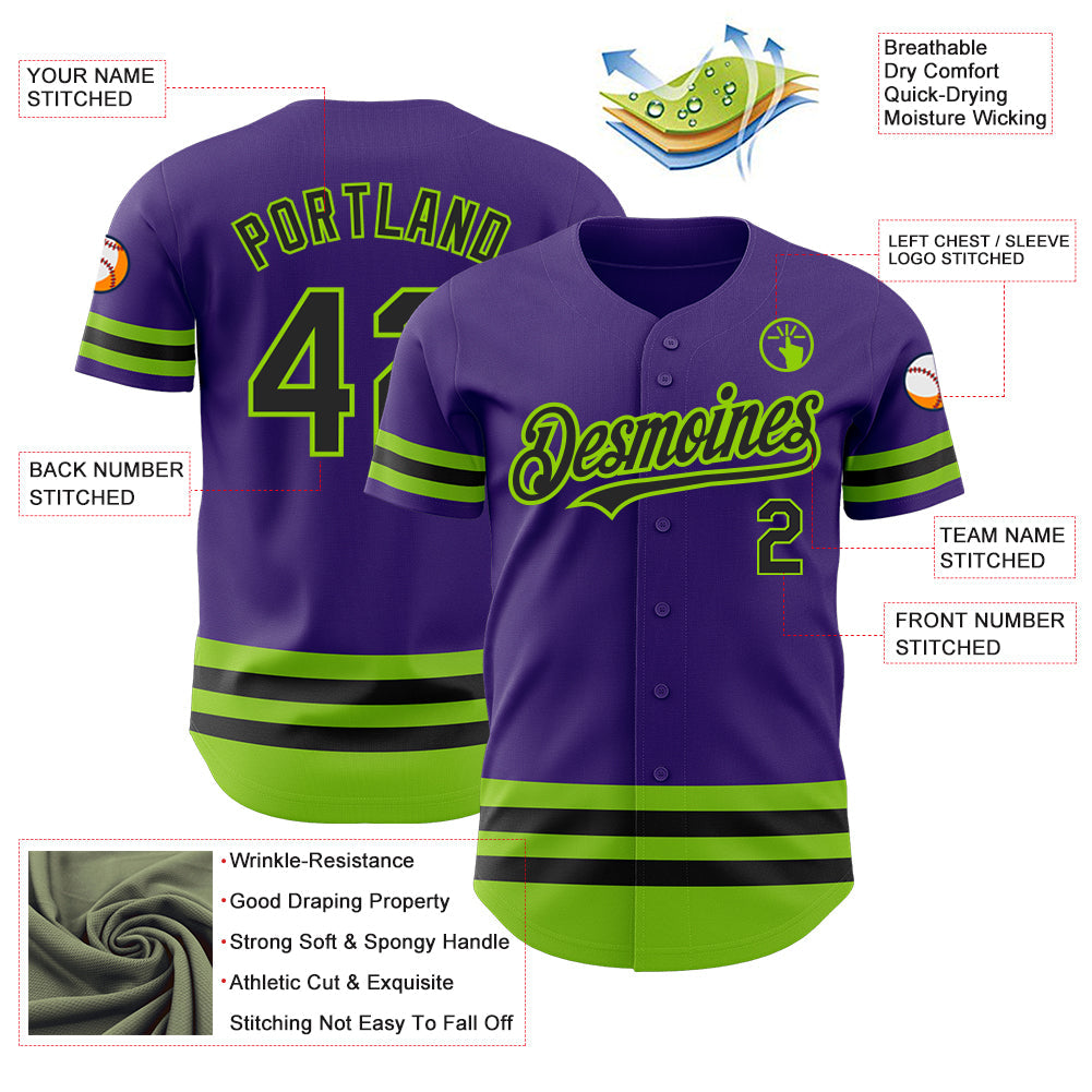 Custom Purple Black-Neon Green Line Authentic Baseball Jersey - Sky-Custom