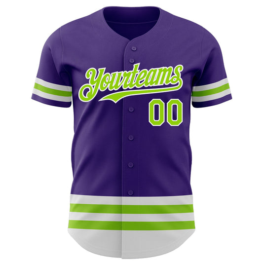 Custom Purple Neon Green-White Line Authentic Baseball Jersey - Sky-Custom