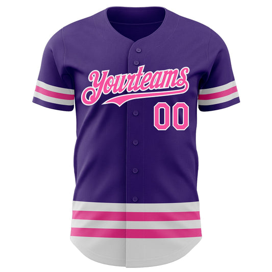 Custom Purple Pink-White Line Authentic Baseball Jersey - Sky-Custom