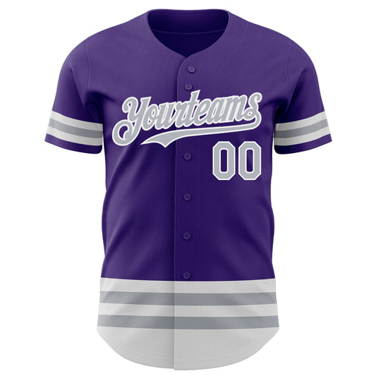 Custom Purple Gray-White Line Authentic Baseball Jersey - Sky-Custom