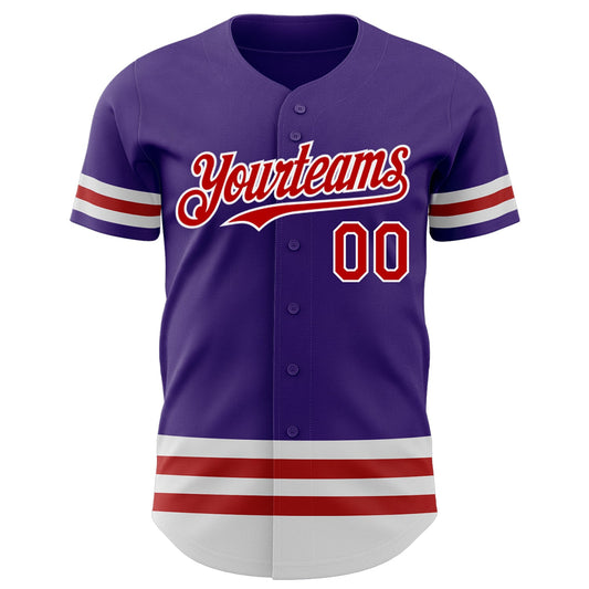 Custom Purple Red-White Line Authentic Baseball Jersey - Sky-Custom