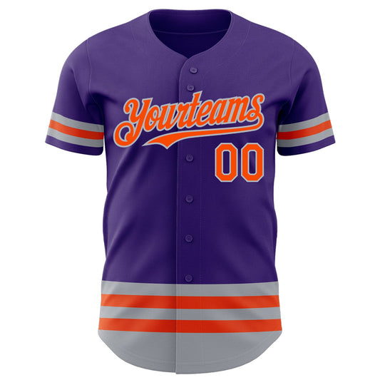 Custom Purple Orange-Gray Line Authentic Baseball Jersey - Sky-Custom