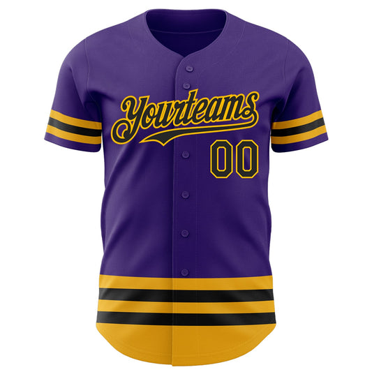 Custom Purple Black-Gold Line Authentic Baseball Jersey - Sky-Custom