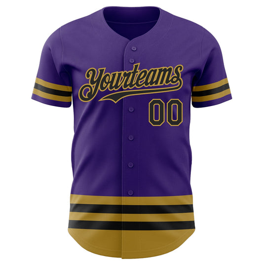 Custom Purple Black-Old Gold Line Authentic Baseball Jersey - Sky-Custom