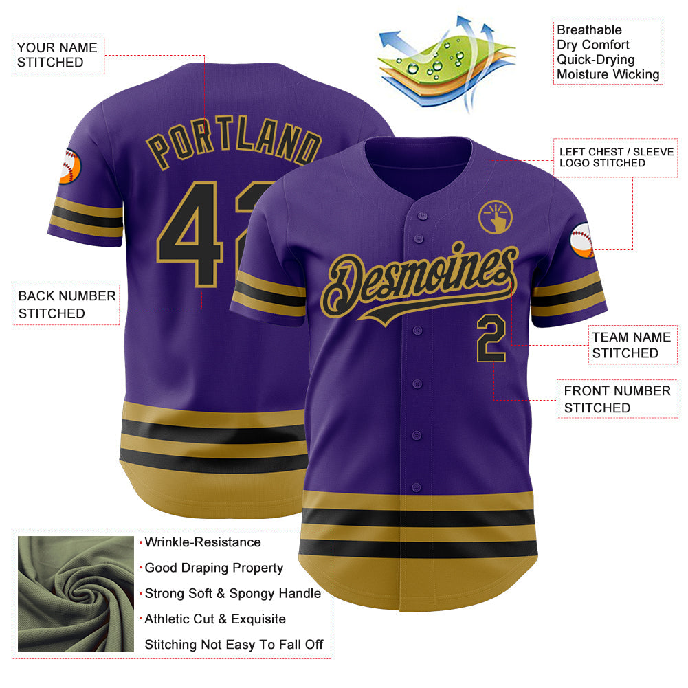 Custom Purple Black-Old Gold Line Authentic Baseball Jersey - Sky-Custom