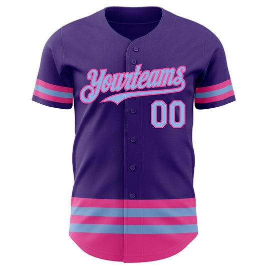 Custom Purple Light Blue-Pink Line Authentic Baseball Jersey - Sky-Custom