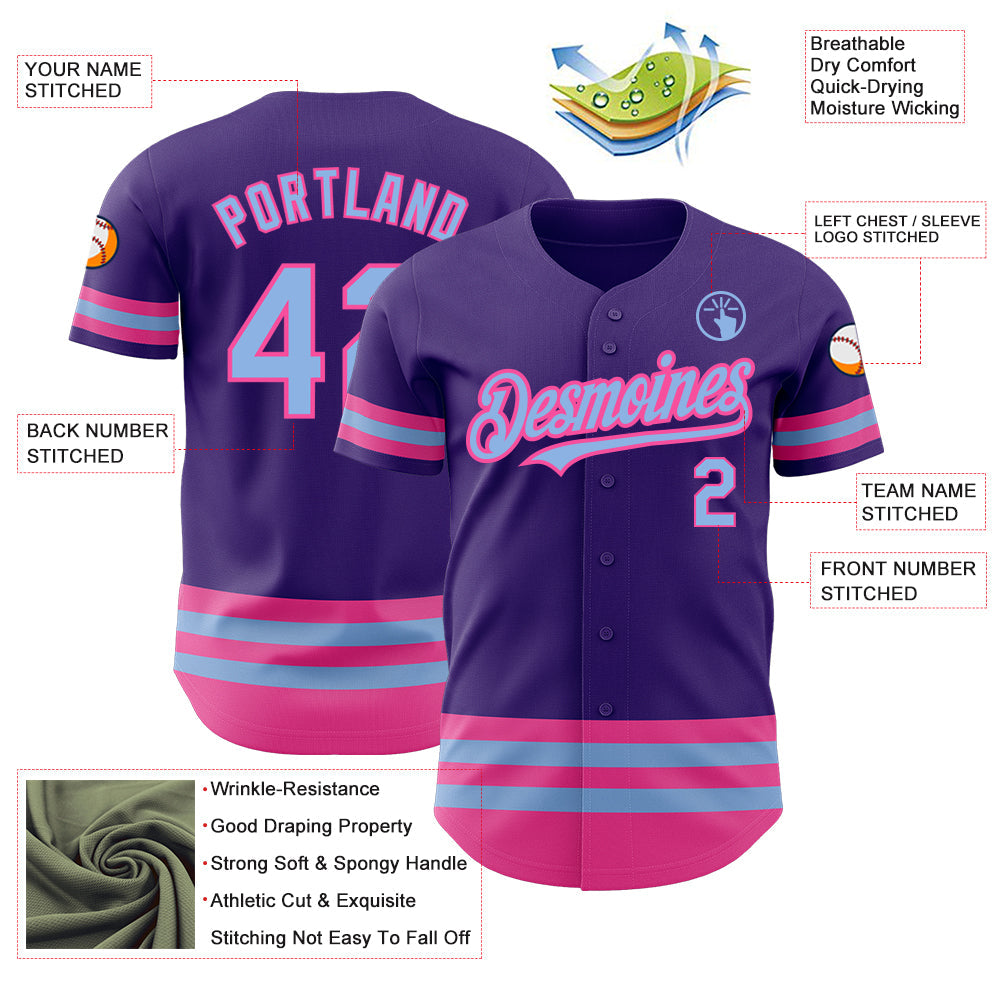 Custom Purple Light Blue-Pink Line Authentic Baseball Jersey - Sky-Custom