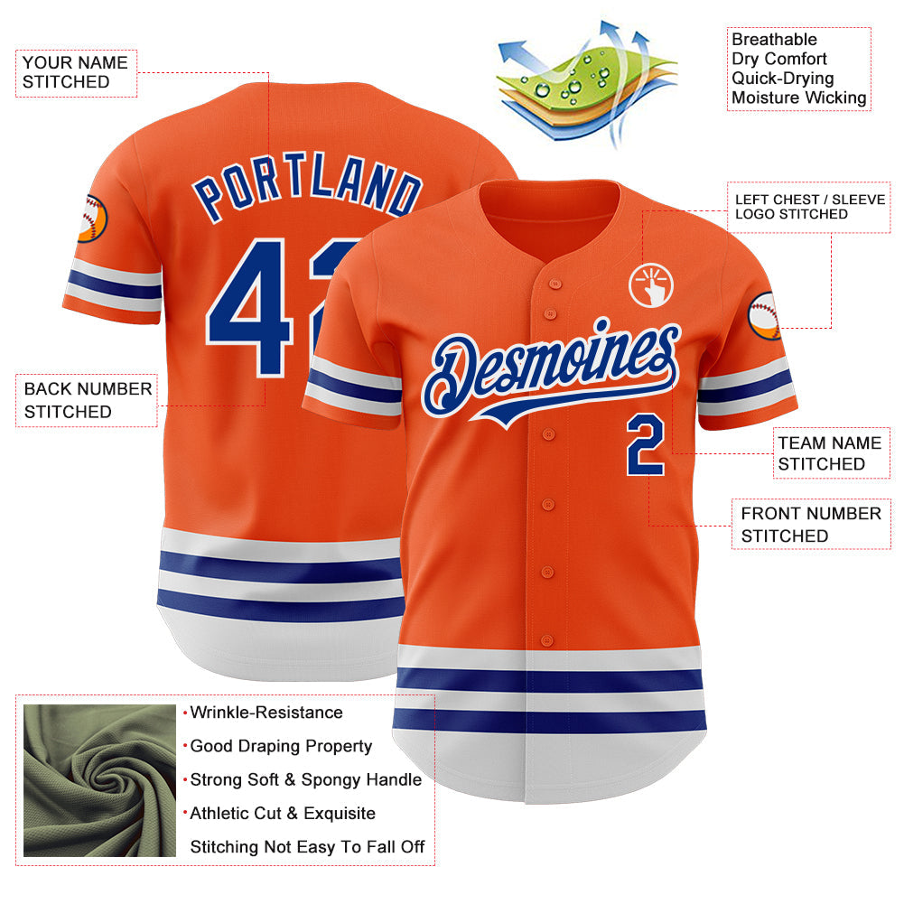 Custom Orange Royal-White Line Authentic Baseball Jersey - Sky-Custom