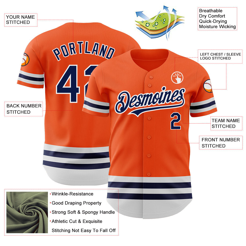 Custom Orange Navy-White Line Authentic Baseball Jersey - Sky-Custom