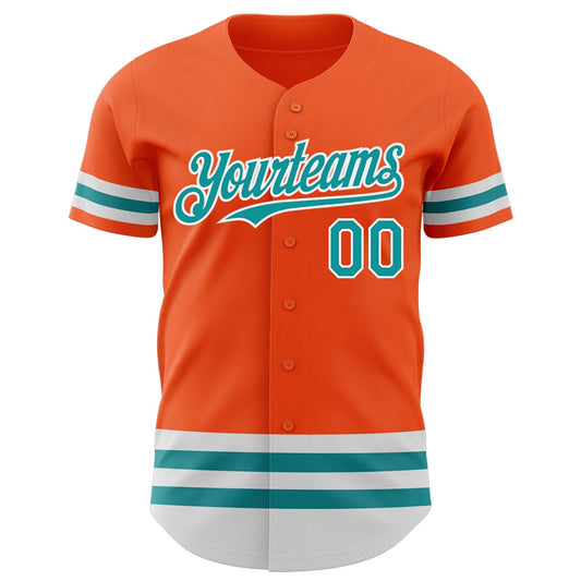Custom Orange Teal-White Line Authentic Baseball Jersey - Sky-Custom