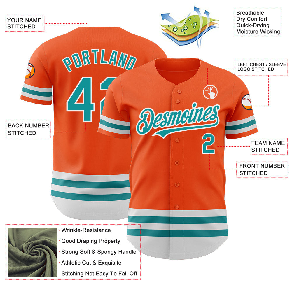 Custom Orange Teal-White Line Authentic Baseball Jersey - Sky-Custom