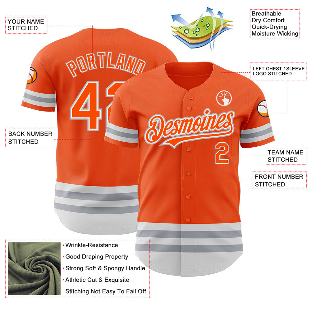 Custom Orange White-Gray Line Authentic Baseball Jersey - Sky-Custom