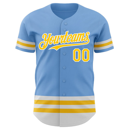 Custom Light Blue Yellow-White Line Authentic Baseball Jersey - Sky-Custom