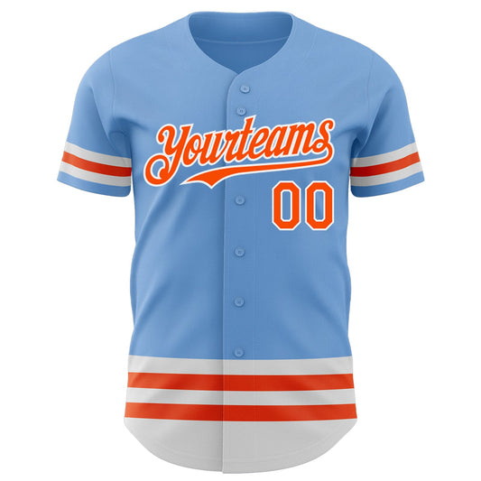 Custom Light Blue Orange-White Line Authentic Baseball Jersey - Sky-Custom