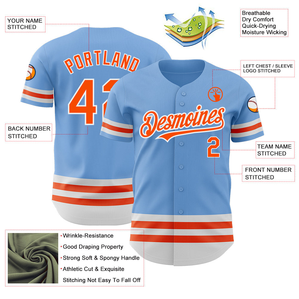 Custom Light Blue Orange-White Line Authentic Baseball Jersey - Sky-Custom