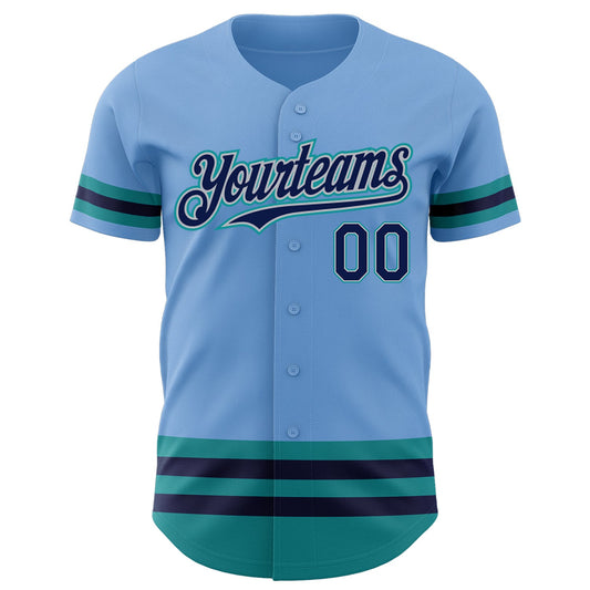 Custom Light Blue Navy Gray-Teal Line Authentic Baseball Jersey - Sky-Custom