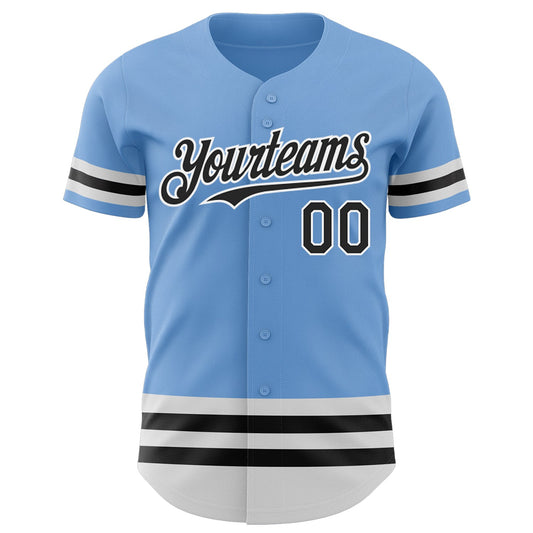 Custom Light Blue Black-White Line Authentic Baseball Jersey - Sky-Custom