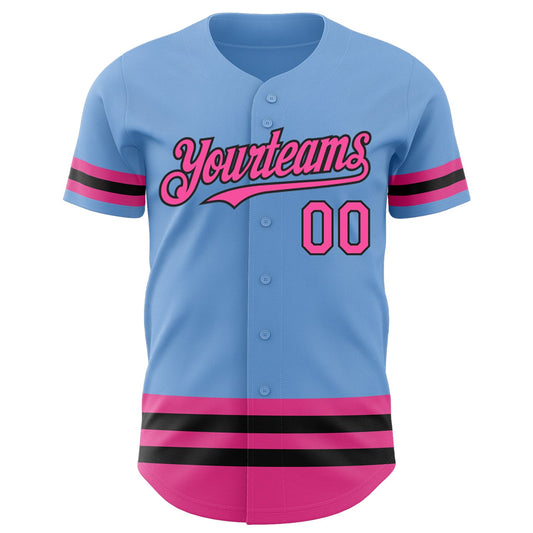 Custom Light Blue Pink-Black Line Authentic Baseball Jersey - Sky-Custom