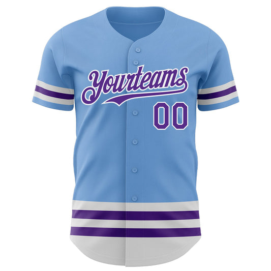 Custom Light Blue Purple-White Line Authentic Baseball Jersey - Sky-Custom
