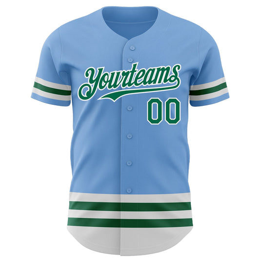 Custom Light Blue Kelly Green-White Line Authentic Baseball Jersey - Sky-Custom