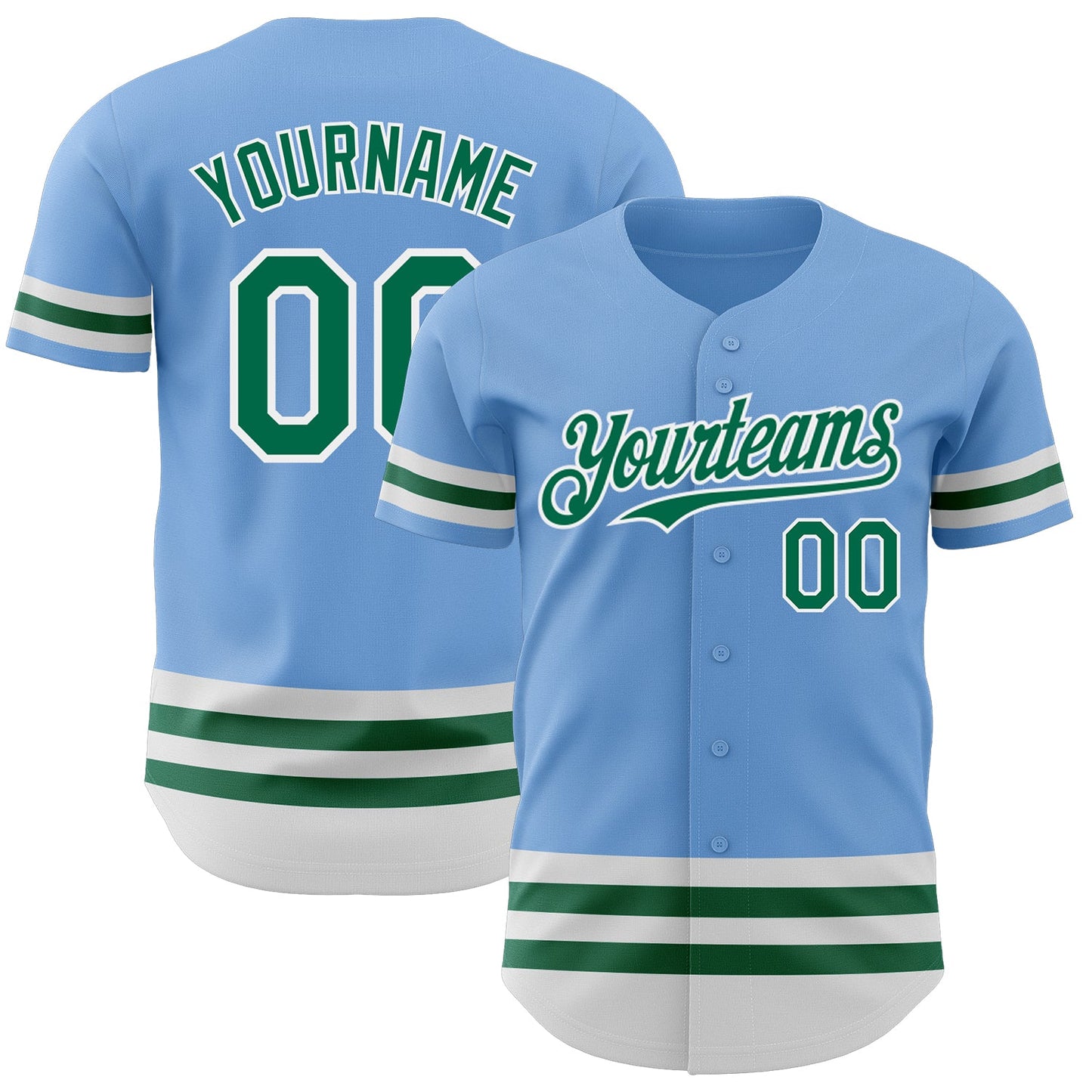 Custom Light Blue Kelly Green-White Line Authentic Baseball Jersey - Sky-Custom