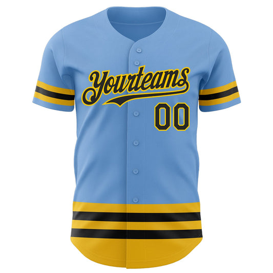 Custom Light Blue Black-Yellow Line Authentic Baseball Jersey - Sky-Custom