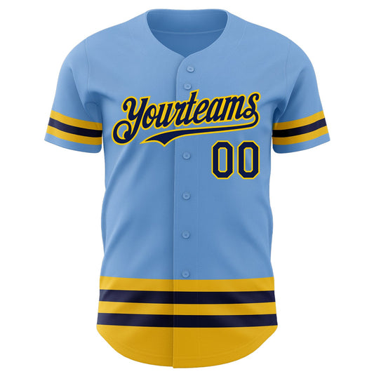 Custom Light Blue Navy-Yellow Line Authentic Baseball Jersey - Sky-Custom