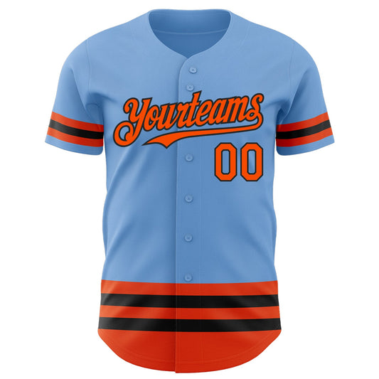 Custom Light Blue Orange-Black Line Authentic Baseball Jersey - Sky-Custom