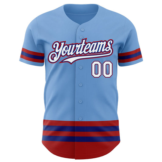 Custom Light Blue Royal-Red Line Authentic Baseball Jersey - Sky-Custom