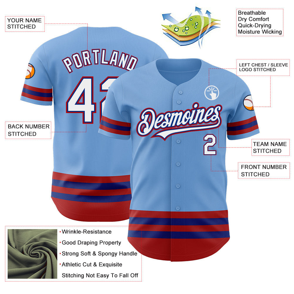 Custom Light Blue Royal-Red Line Authentic Baseball Jersey - Sky-Custom