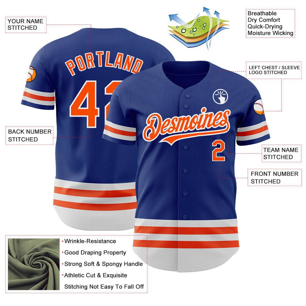 Custom Royal Orange-White Line Authentic Baseball Jersey - Sky-Custom