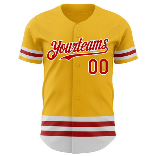 Custom Gold Red-White Line Authentic Baseball Jersey - Sky-Custom