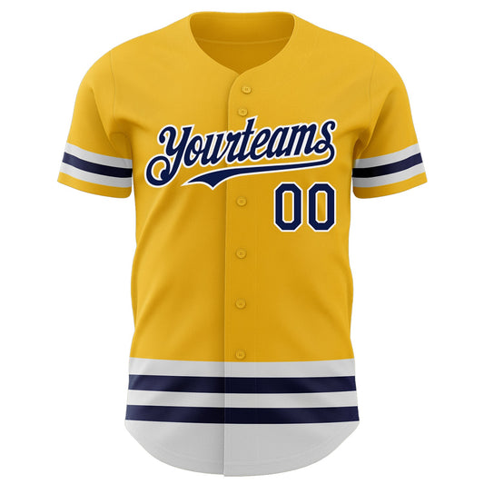Custom Gold Navy-White Line Authentic Baseball Jersey - Sky-Custom