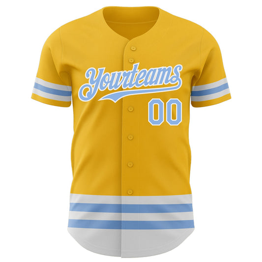 Custom Gold Light Blue-White Line Authentic Baseball Jersey - Sky-Custom