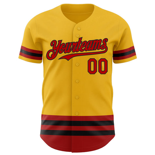 Custom Gold Red-Black Line Authentic Baseball Jersey - Sky-Custom