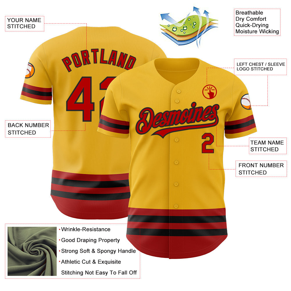 Custom Gold Red-Black Line Authentic Baseball Jersey - Sky-Custom