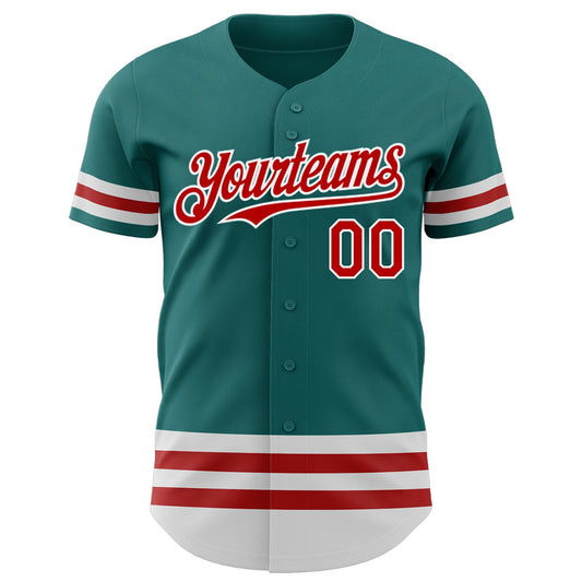 Custom Teal Red-White Line Authentic Baseball Jersey - Sky-Custom